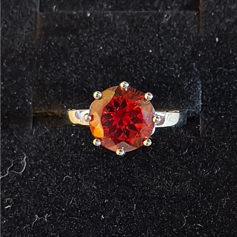 Round Red Labradorite Rhodium over Sterling Silver Ring